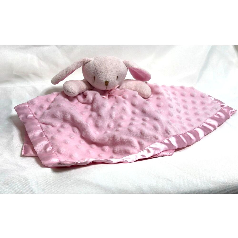 Blankets & Beyond Pink Bunny Rabbit Minky Dot Lovey Satin Trim Plush Nursery